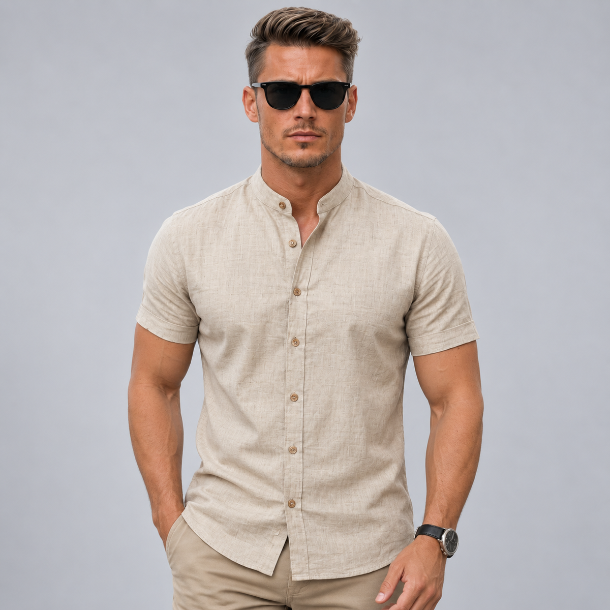 Camisa Masculina Gola Padre Linho