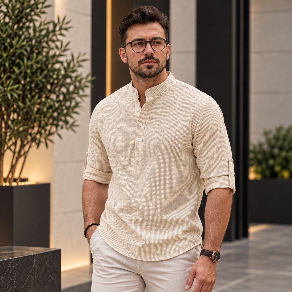Camisa Casual Masculina Meio Botão