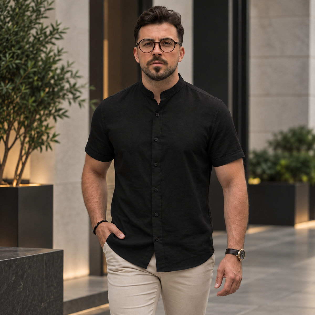 Camisa Masculina Gola Padre Linho