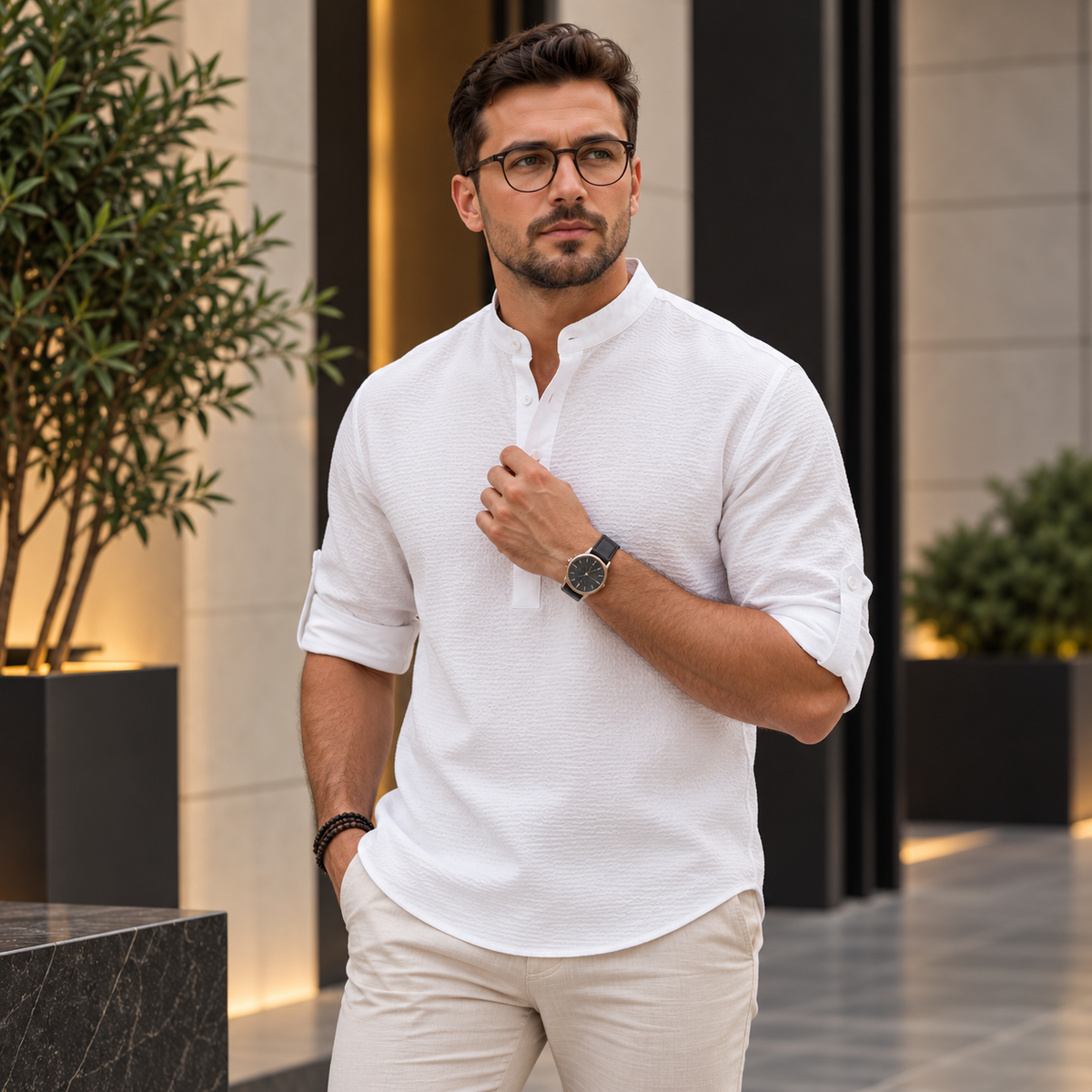 Camisa Casual Masculina Meio Botão